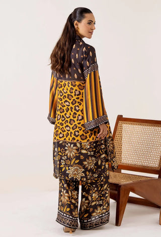 Adan Libas Shamoz Silk 2 Pc Printed Collection -Black Yellow Set