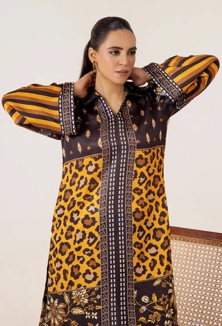 Adan Libas Shamoz Silk 2 Pc Printed Collection -Black Yellow Set