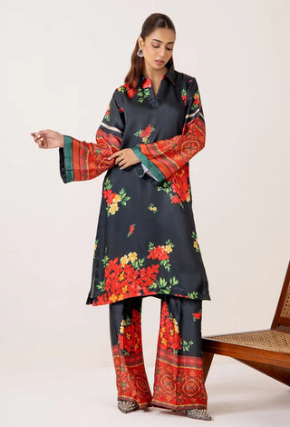Adan Libas Shamoz Silk 2 Pc Printed Collection -Black Red Set