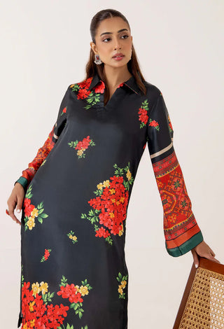 Adan Libas Shamoz Silk 2 Pc Printed Collection -Black Red Set