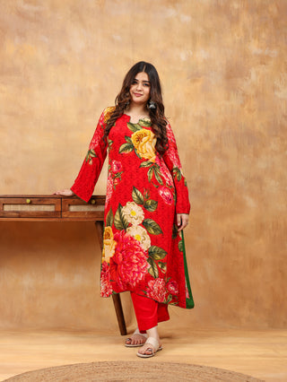 Cherry Red Crepe Suit - Stitched