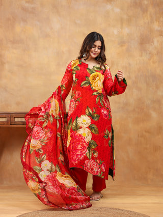 Cherry Red Crepe Suit - Stitched