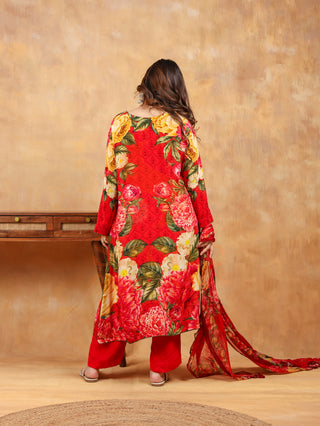 Cherry Red Crepe Suit - Stitched