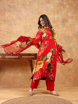 Cherry Red Crepe Suit - Stitched