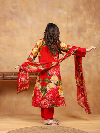 Cherry Red Crepe Suit - Stitched