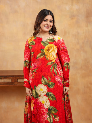 Cherry Red Crepe Suit - Stitched