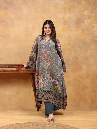 Equipoise Grey Crepe Suit- Digitally Printed -Stitched