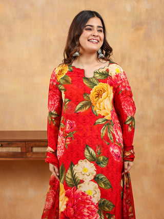 Cherry Red Crepe Suit - Stitched