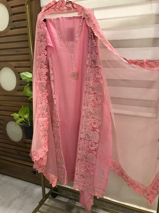 Siron C Designer Georgette Dubai Cutwork Collection- Pink Suit