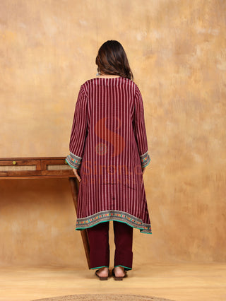 Aztec Maroon Crepe Suit- Digitally Printed - Stitched
