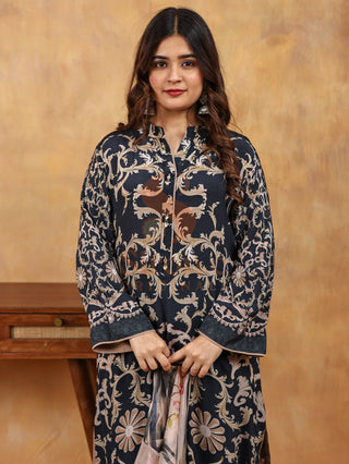Black with Paisley Crepe Suit- Digitally Printed -Stitched