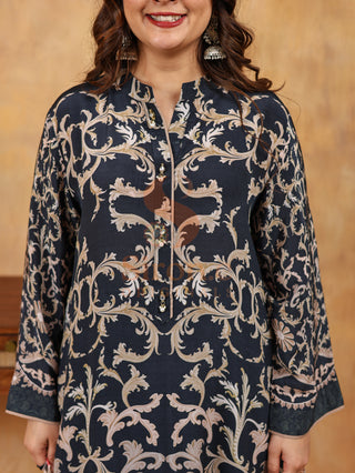 Black with Paisley Crepe Suit- Digitally Printed -Stitched