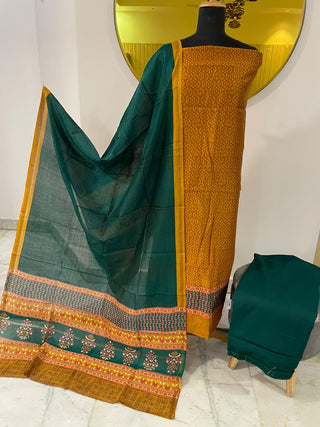 Maheshwari Cotton Printed Collection-Mustard Suit