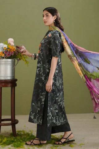 Coco By Zara Shahjahan Prints Collection -Charcoal Black Suit