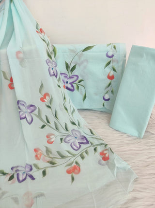 Cotton Hand Paint- Pastel Blue Suit