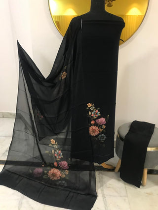 Siron C Crepe Digital Printed-Black Yellow Multi Suit