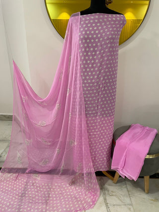 SironC Floral Georgette Printed-Polka Baby Pink Suit