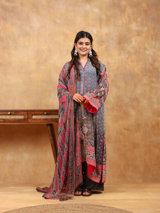 Rose Quartz Crepe Suit in Grey- Stitched