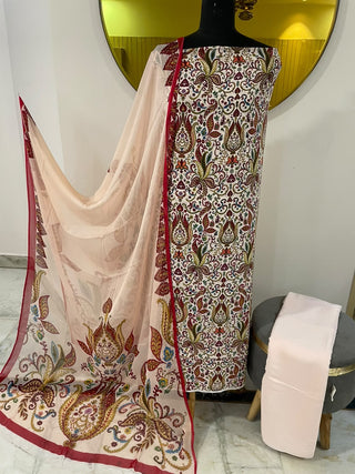 Majestic Gold Sand Ivory Digital Print Crepe Suit-Unstitched