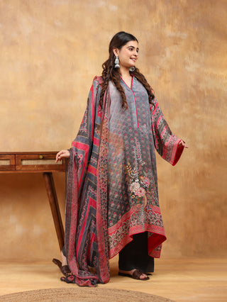 Rose Quartz Crepe Suit in Grey- Stitched