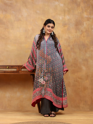 Rose Quartz Crepe Suit in Grey- Stitched