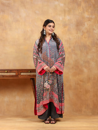 Rose Quartz Crepe Suit in Grey- Stitched