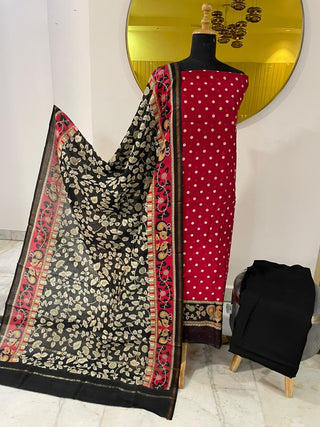 Maheshwari Cotton Printed Collection-Red White Suit
