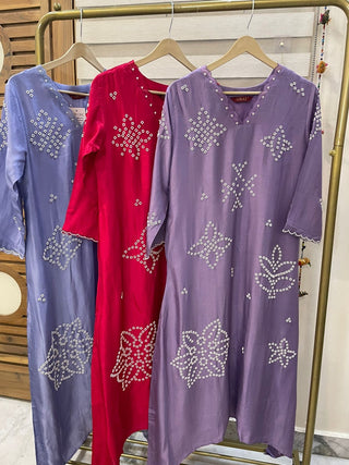 Hand Embroidered Muslin Fuchsia Pink Blush & Bloom Pearl Suit