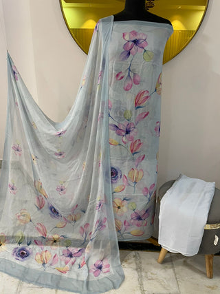 SironC Floral Georgette Printed-Sky Blue Multi Suit