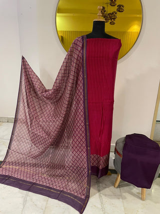 Maheshwari Cotton Printed Collection -Red Purple Suit