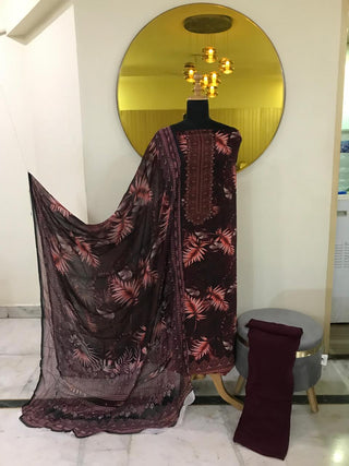 Digital Crepe Printed-Maroon Palm Suit