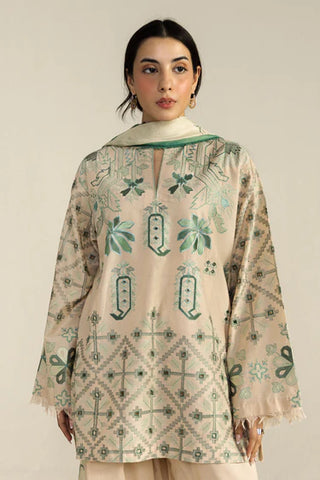 Coco Lawn Embroidered Collection by Zara Shahjahan-Beige Green Suit