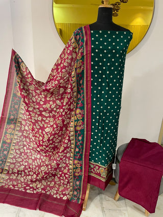Maheshwari Cotton Printed Collection-Green White Suit