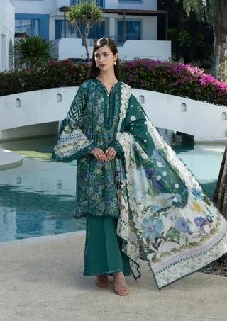 Elaf Premium Santorni Prints Collection- Bottle Green Suit