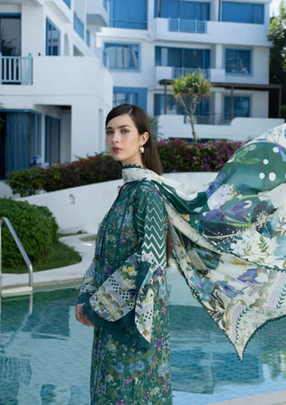 Elaf Premium Santorni Prints Collection- Bottle Green Suit