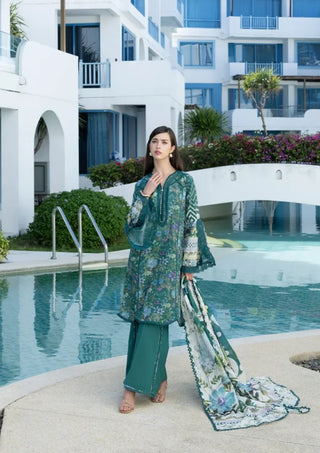 Elaf Premium Santorni Prints Collection- Bottle Green Suit