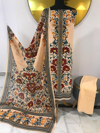 Sironc Crepe Collection Digital Printed-Beige Maroon Suit