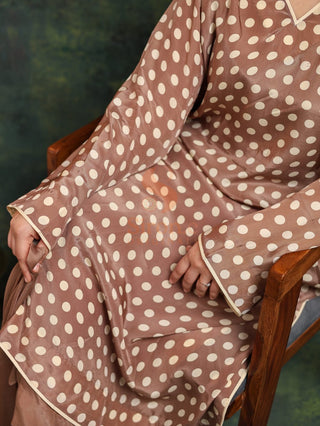 Digital Crepe Polka Printed- Stitched-Brown White Suit