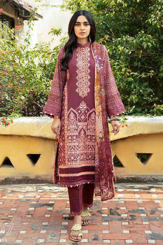 Aabyaan Luxury Lawn Collection – Unstitched Suit with Schiffli Embroidery and Vibrant Block Prints