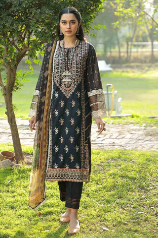 Aabyaan Luxury Lawn Collection – Unstitched Suit with Schiffli Embroidery and Vibrant Block Prints