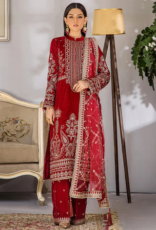 Adan Velvet Palachi Unstitched Suit - Luxurious Embroidered Velvet Ensemble for Winter