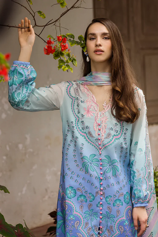La Dolce Hemline Embroidered Spring Summer  Lawn Collection -Blue Green Suit