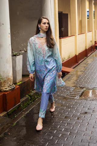 La Dolce Hemline Embroidered Spring Summer  Lawn Collection -Blue Green Suit