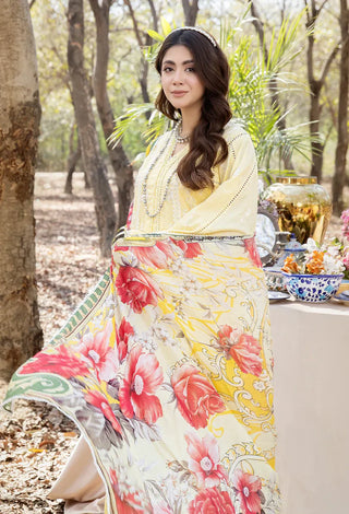 Adan Libas Embroidered Lawn Collection -Yellow Suit