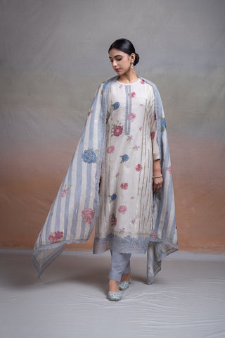 Siron C Mal Jacquard Collection -Off White Blue Grey Suit