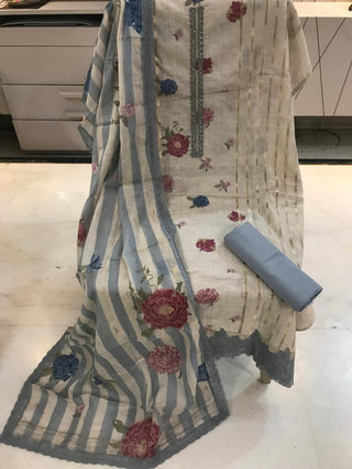 Siron C Mal Jacquard Collection -Off White Blue Grey Suit