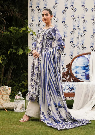 Shadow Sisters Blue and White suit set with a lawn shirt and voile dupatta
