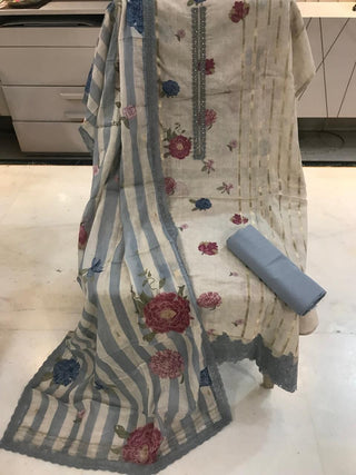 Siron C Mal Jacquard Collection -Off White Blue Grey Suit