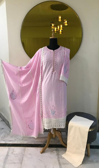 Designer Unstitched Cotton Chikankari Suits with Bright Dupattas – Indian Salwar Kameez