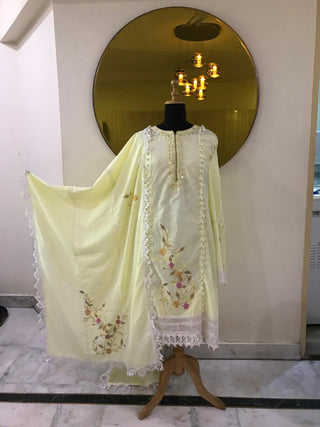 Cotton Chikankari  Designer Embroidered Collection -Yellow Suit